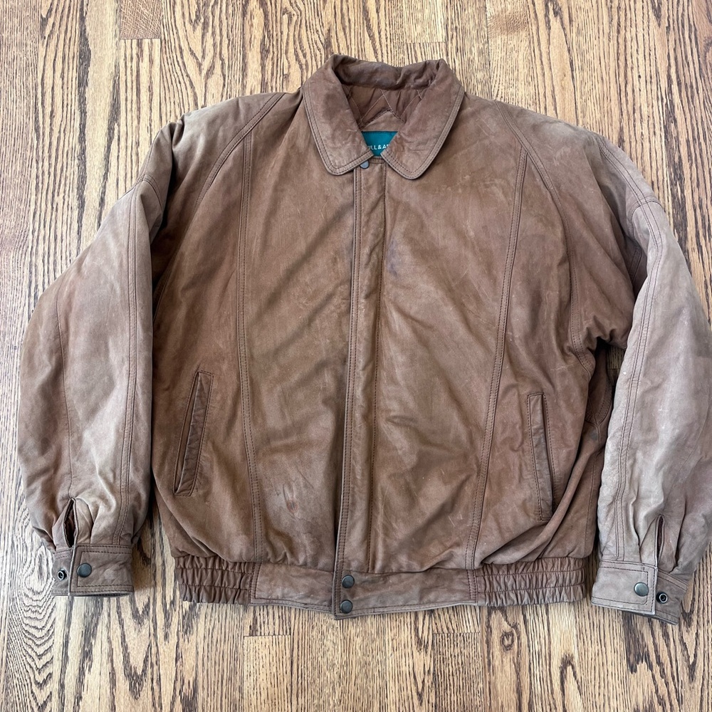 Vintage Leather Bomber Jacket Mens XL Brown Distressed Hill & Archer 90s *FLAW